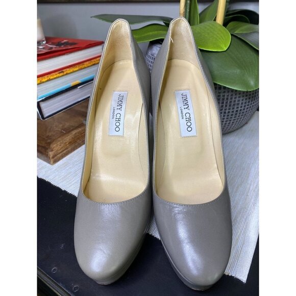 Jimmy Choo Alex Platform Pumps Gray Taupe Women's Size 40.5 US 10.5 - Picture 2 of 7